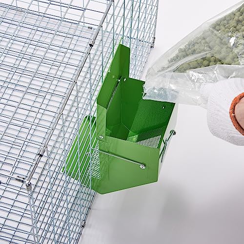 Metal Small Animal Feeder with Lid, Heavy Duty, Large Capacity Food Dispenser, Great for Rabbits, Guinea Pigs, Chinchillas and Other Small Animals (7.4 inch, Green) - color: Green, size: 7.4 inch