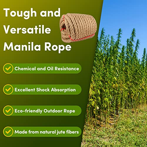 Manila Rope 1-1/4in x 100ft,Natural Hemp,Thick Large Decorative Nautical Ropes,Twisted Manila Ropes Great for Gardening,Railings,Hammock - size: 1-1/4in, style: 100FT