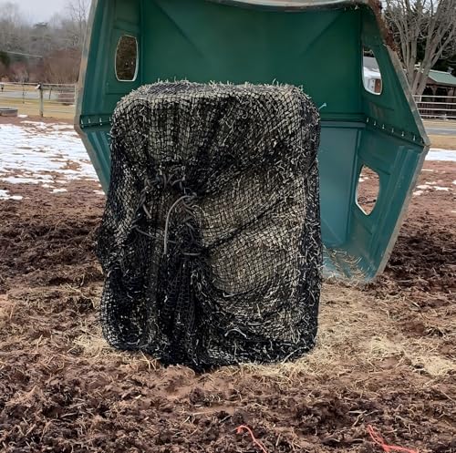 Aoneky Knotless Hay Net for Horses, Large Slow Feed Hay Bag, Fits 4x4', 4x5', 5x5', 3x3x8', 3x4x8' Bales, Durable Nylon Haynet Reduces Waste, Colic, Boredom, for Horses, Goats, Sheep, Pony (1.5 inch) - size: 1.5 inch