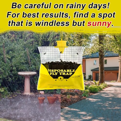 12 Pack Outdoor Fly Trap Bags Hanging - 12 * 30g Bait, Durable, Effective | Bug Hunter Catcher Killer Repellent for Stable Horse Barn & Farm | Disposable | Easy to use | Large Capacity - size: 12 pack