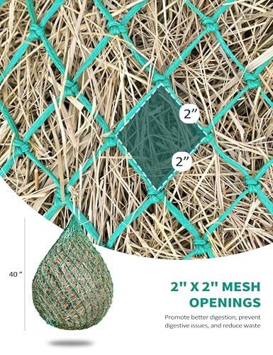 Harrison Howard 2 PCS Slow Feed Hay Net for Horses, 40 Inch Hay Bag Holds 1–2 Flakes, 2 Inch Mesh Durable Hanging Feeder for Stable, Pasture & Livestock-Grass Green - color: Grass Green