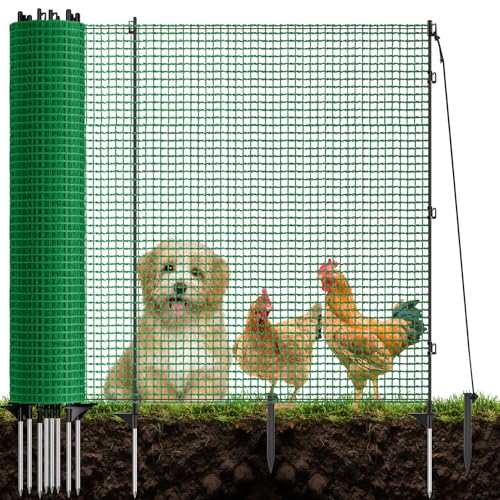3x50 FT Temporary Fence for Backyard,Garden Fence with 9 Fiberglass Post | Windbreak Rope,Ground Peg,Plastic Garden Fence,Safety Barrier Fence Roll for Backyard Outdoor Animal Protect - size: 3x50FT