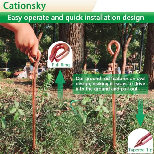 Portable Ground Rod - Copper plating Grounding Pin with Ground Wire Lug | Great for Electric Fences,Antennas,Satellite Dishes,Ground Post Pin,Tie Out Stake (Portable) - color: One grounding rod