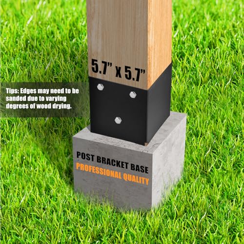 4 Pack 6x6 Metal Post Base Holder Bracket for Concrete Deck (Black) | Post Anchor Brackets Ground Spike, Use for Concrete Deck, For Wood Fence, Railing, Pergola, Porch - size: 6IN, style: 4Pcs