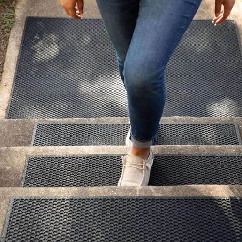 Mohawk Home Indoor Outdoor 4 Pack (0' 9" x 2' 11" Stairtread) Heavy Duty Rubber Floor Mat Anti Slip Restaurant Kitchen for Garage Garden Industrial Pool Entrance Bar Wet Area - size: 4 Pack (0' 9" x 2' 11" Stairtread)