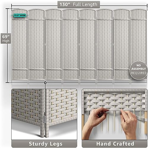 Sorbus Foldable Room Divider, Mesh Privacy Screen (8 Panel, Beige) | Folding screens, dividers for rooms, double-hinged panels; freestanding partition for bedrooms, offices and shared areas - color: Beige, size: 8 Panel