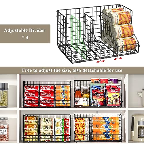 Egg Holder Countertop, 3-Tier Egg Rack, Stackable Wire Baskets | 3 iron baskets; 7 labels; 4 adjustable dividers; stackable or wall mounted - color: Black