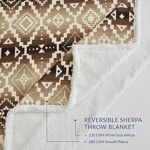 Indigo Hill by HiEnd Accents Chalet 54x68 Brown Sherpa Throw Blanket | Aztec Tribal Navajo Print, Western Southwestern-Style Fleece Blanket for the Couch, Sofa, Bed, or Camping - color: Chalet Aztec