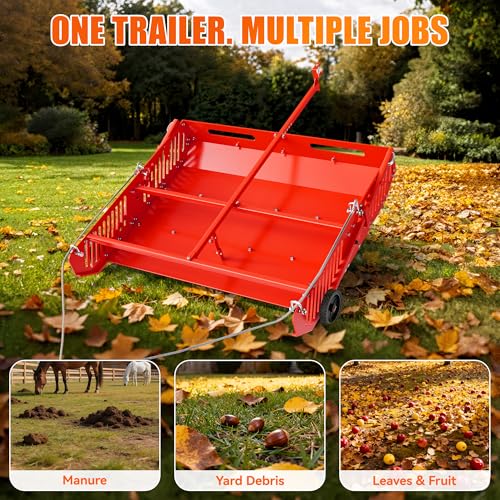 Red Horse Manure Scoop Tow Behind, 2-in-1 Tow Behind Manure Collector & Horse Paddock Cleaner, Pull Behind Pasture Manure Scoop for ATV UTV Tractor, Heavy Duty Horse Pasture Cleaner Yard Sweeper