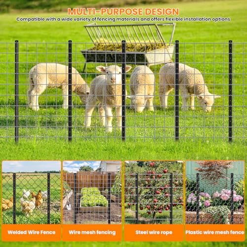 11 Pack Metal Fence Posts,5 FT Garden Fence Post,T Post for Wire Fence, No Dig Steel U Post Fencing，Black Garden Stakes for Temporary Fencing, Electric Fence Wire, Corner Anchorr - size: 5ft-11PCS