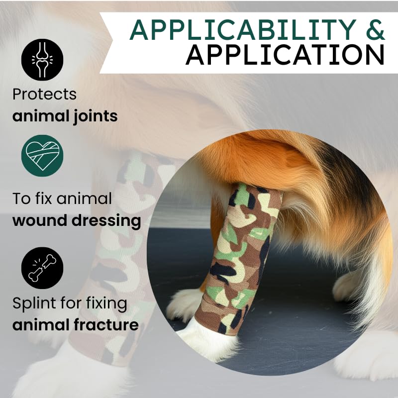 4" Cohesive Flexible Bandage Wrap – Jungle Camo - 8 Pack | Self-Adherent Vet Tape for Animal Use | Breathable, Easy Tear, No Clips Required | Ideal for Horses, Dogs, Livestock, Pets - color: Jungle Camo