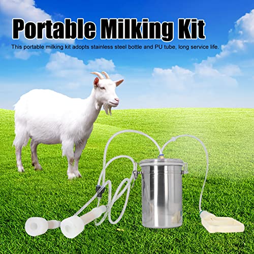 Manual Milking Machine 2000ml Effort Saving Control Stainless Steel Bottle Portable Milking Kit with Hand-Pulling Device for Milk Plant Farm Handhabungsbedarf Manual Sheep Milk Handling Supplies
