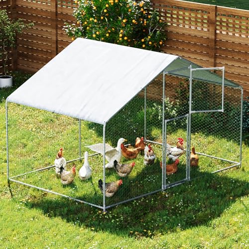 Large Metal Chicken Coop,19.7x9.8x6.4 FT Chicken Run for Yard with Waterproof & Anti-UV Cover,Walk in Chicken Pen with Feeding Door (6.6 * 9.8 * 6.4 ft) - size: 118.1"L x 78.7"W x 76.8"H