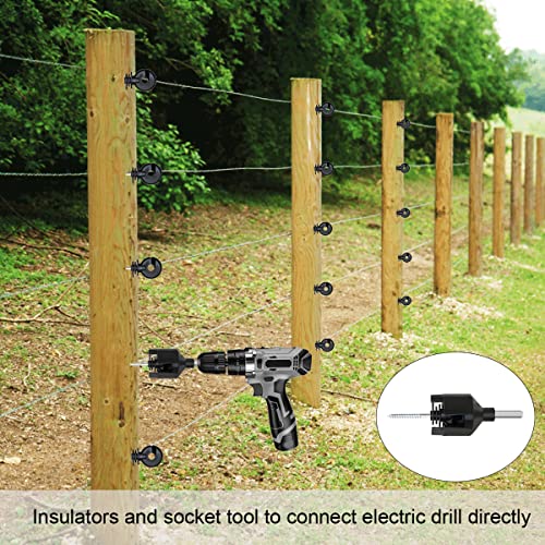 330 Feet Electric Fence Polywire & 30 Pcs Electric Fence Insulator, 1/8" Diameter Portable Electric Fencing Poly Wire Rope Line 6 Steel Strands for Reliable Conductivity & Rust Resistance - size: 330 Ft + 30 Pcs Insulators