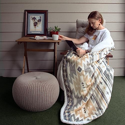Paseo Road Indigo Hill by HiEnd Accents Desert Sage 54x68 Throw Blanket | Aztec Tribal Navajo Print, Western Southwestern-Style Sherpa Fleece Blanket for the Couch, Sofa, Bed, or Camping - color: Desert Sage Aztec