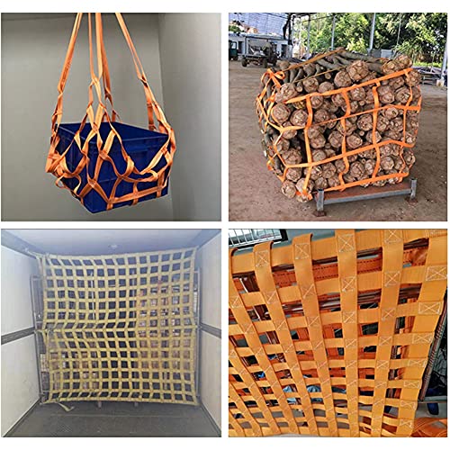 Flat Nylon Sling Hoisting Net, Loading &Unloading Heavy Objects 10cmSquare | Mesh Tear Resistance for Construction Rigging Moving Towing Hoisting Work Gear, Safety Lifting Net Straps