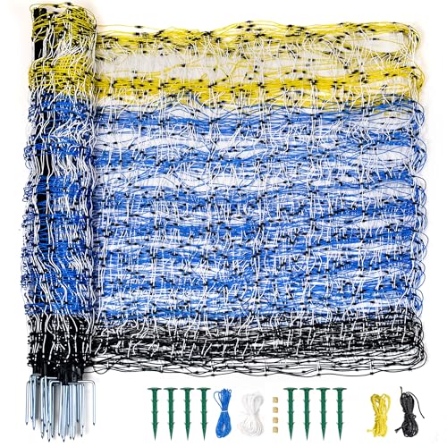 PPOLB Highly Visible Blue Electric Fence Netting, 49.6" H x 164' L, Portable Livestock Nets Mesh for Goats, Sheep, Hogs, Dog, Electric Fencing for Backyards, Homesteaders, Farms Ranches, and Gardens - size: 49.6" H x 164' L