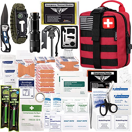 EVERLIT 250 Pcs Survival First Aid Kit | IFAK Outdoor Survival Kit Emergency Kit For Camping Hiking Hunting Earthquake Emergency Preparedness - color: Red