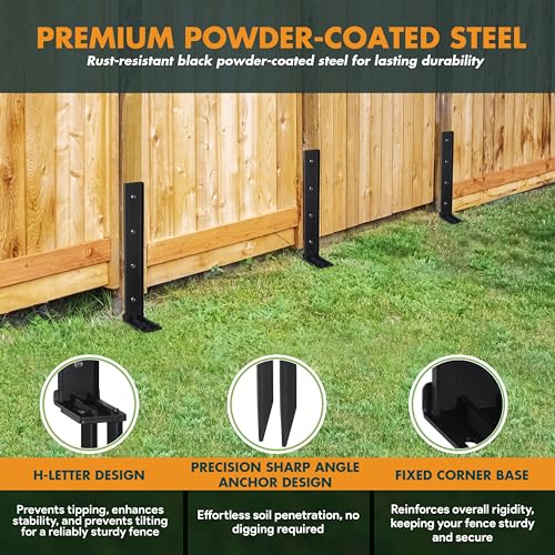 4 Pack Fence Post Repair Kit, Adjustable Steel Ground Stake Anchors | Heavy Duty Fence Post Support With Adjustable Connection To Stabilize Leaning, Loose Or Weakened Wooden Posts For Outdoor Use