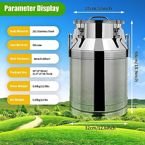 Stainless Steel Milk Can, 30 Liter Seamless Milk Jug Wine Pail Bucket 8 Gallon Anti-Leak Liquid Storage Container Milk Pail with Sealed Lid Heavy Duty for Milk and Wine (30L) - size: 30L