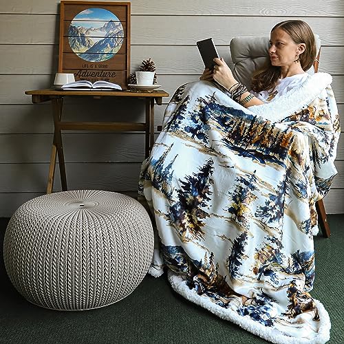 Paseo Road Indigo Hill by HiEnd Accents Acadia 54x68 Throw Blanket | Forest Pine Trees Nature Woodland Mountain Print, Western Cabin Lodge Rustic-Style Fleece Blanket for Camping - color: Acadia Pine Trees