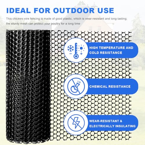 15.7" x 32.8ft Black Plastic Mesh Fence Roll - Pet Safety Guard for Balcony, Deck & Patio, Chicken Wire Netting, Easy Cut Gap Blocker for Garden Fencing with Zip Ties - size: 15.7INx32.8FT
