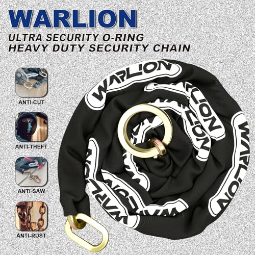 WARLION Heavy Duty Security Chain, 7ft x 3/8in Thick, 9lbs, Anti-Theft & Cut-Proof Motorcycle Chain with Cinch Ring - Secure Generators, Trailers, ATVs, Ebikes, & 2-Wheeled Vehicles (No Lock) - size: 7ft-3/8in