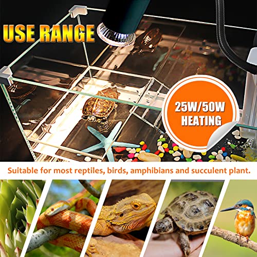 Timed Reptile Heat Lamp with Clamp, Adjustable UVA/UVB Basking Light, 360° Rotatable Clip and Power Adapter for Aquarium (Bulb Included) - color: Black