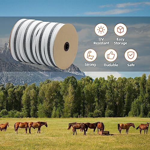 Electric Fence Poly Tape Horse Fencing Tape 656 Feet 200m, 2 Inch 50mm Width, 12 x 0.18mm Stainless Steel Conductors, White and Gray | 12 x 0.18mm stainless steel conductors, 200m length, white & gray durable tape for horse fencing