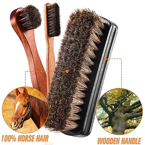 6 Pcs Horsehair Shine Shoes Brush Kit Polish Dauber Applicators Cleaning Leather Shoes Boots Care Brushes Suede Cleaner Brush with Microfiber Shoe Gloves(6 Pcs Style E) - style: 6 Pcs Style E