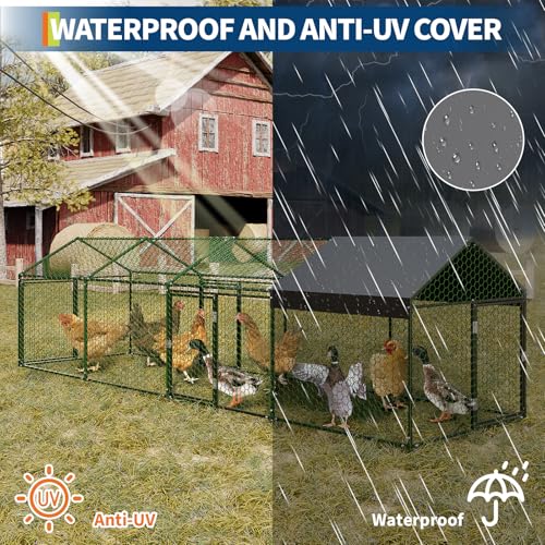 GarveeLife Metal Chicken Coop with Waterproof and Anti-UV Cover, Chicken Run for Yard with 4 Doors, Poultry Cage for Rabbit Duck Goose, 160 in x40 in x40 in, Black - color: Black spray, size: 160×40×40IN