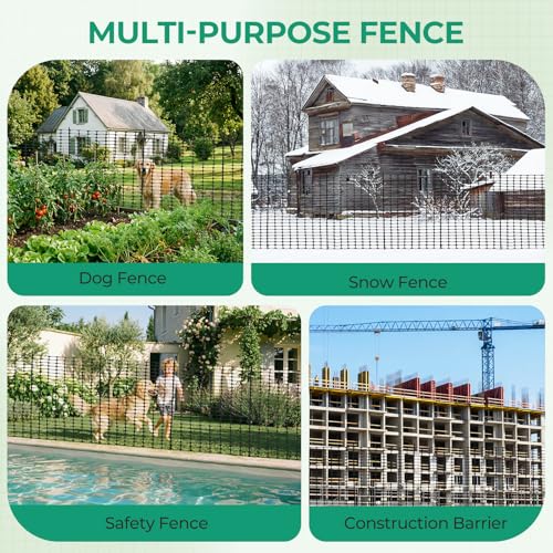 Ohuhu 3.4'x100' Plastic Garden Fence Safety Fence with 16MM Thicker Stakes | Reusable HDPE Garden Fence Roll with 25Pcs 4FT Stakes, Temporary Fence for Animal Barrier Construction Snow Fence Poultry Dog