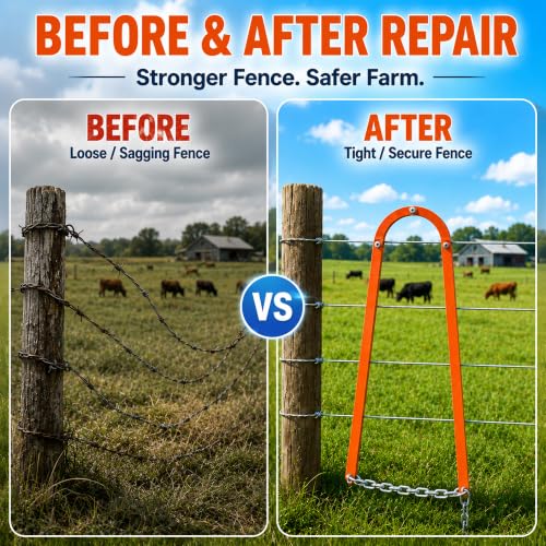 Fence Fixer Tool, Fence Stretcher for Barbed Wire and Chain Link | 2200 lb pull and 19.7 ft chain help tighten loose barbed wire, chain link, farm, ranch, and old fence repairs with control