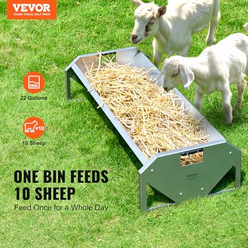 VEVOR Livestock Feeding Trough, 22 Gallon Capacity, 45" Hay Feeder, Heavy Duty Steel Livestock Trough, Galvanized Steel Sheep Feeder Trough Feeding up to 10 Goats for Horse Sheep Hog Farm Sheds Pen - size: 1 Count (Pack of 1)