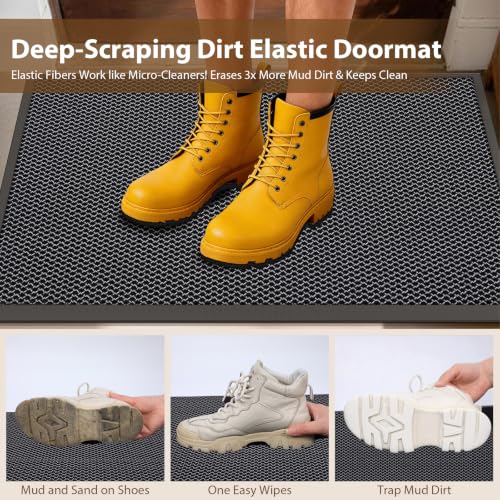 Front Door Mat Outside Entrance Entry Welcome Mat 17"x30" Gray | Heavy-Duty Dirt Trapper Non Slip Rubber Entrance Doormats for Entryway Porch Garage 3D Mesh Stain Resist All Season & Weather - color: Grey, size: 17"x30"