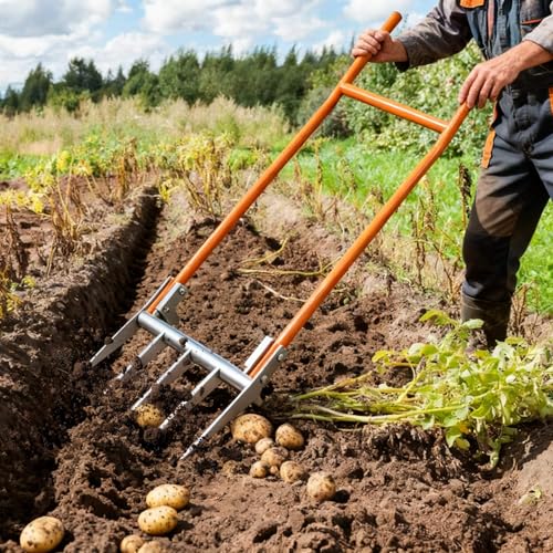 Broadfork Garden-Tool Heavy-Duty Broad Fork - 50cm Wide 5 Tines Digging Fork with Pedals, Robust Durable Garden Fork for Loosening Soil and Weed Removal