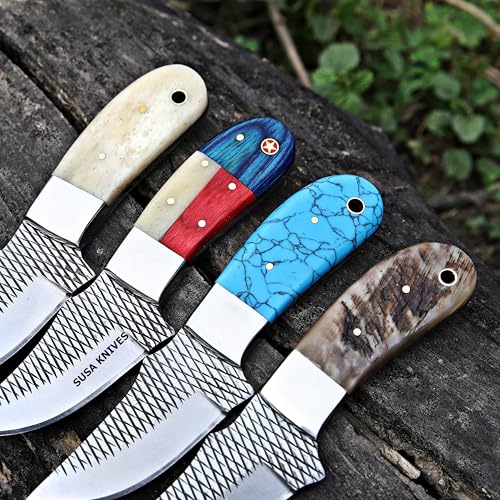 Custom Handmade 7'' fixed blade hoof rasp knife Cow boy knife Bull cutter Cowboy knives with Turquoise Handle pancake leather sheath (TAXES FLAG) - color: TAXES FLAG