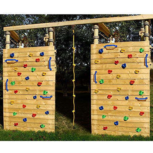 DIY Rock Climbing Holds Kit, 20 Holds & 8FT Rope for Kids | 20 Rock Holds, 2 Handles, 1 8FT Knotted Rope, For Swing Sets & Jungle Gyms