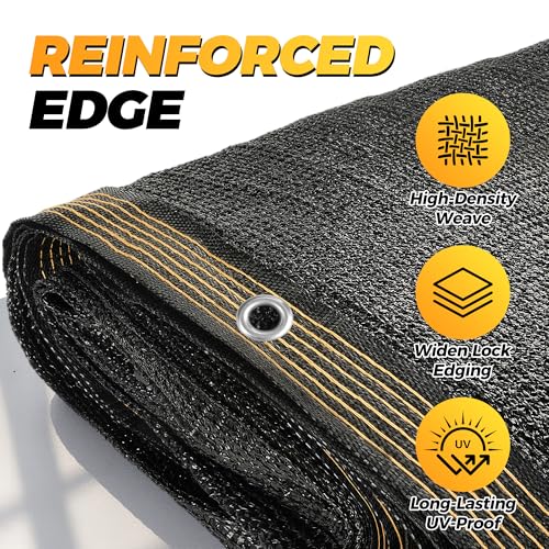 JOJOLEE 70% Sun Shade Cloth, 12x12FT Shade Net Mesh Tarp with Grommets, Black Sunblock Cover for Outdoor Patio Plants, Pergola, Greenhouse, Chicken Coop, Backyard, Balcony - size: 70%-12 x 12FT