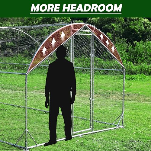 TOLEAD Large Metal Chicken Coop Upgrade Tri-Supporting Wire Mesh Chicken Run,Chicken Pen Walk in with Water-Resident and Anti-UV Cover,Duck Rabbit House Outdoor（374.4" L x 108" W x 78" H） - size: 374.0"L x 108.0"W x 78.0"H