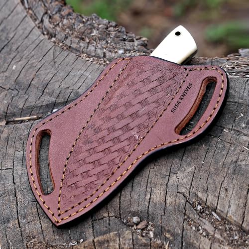 Custom Handmade 7'' fixed blade hoof rasp knife/Cow boy knife/Damascus steel Bull cutter cowboy knives with pancake leather sheath (SUSA 117) - color: SUSA 117