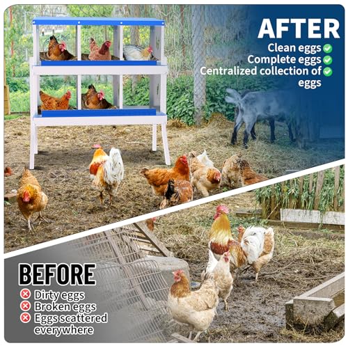 6 Hole Chicken Nesting Box, Galvanized Steel with Removable Trays for Backyard - color: Blue, size: 6 holes with legs