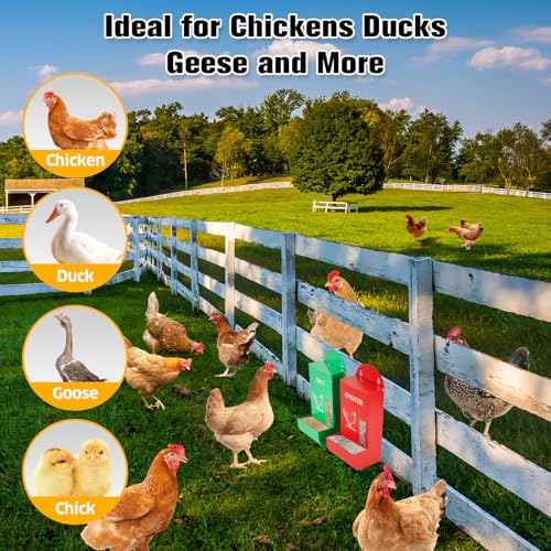 Chicken Grit Oyster Shell Feeder Poultry Hanging Gravity 2 Pack - color: Red&Green