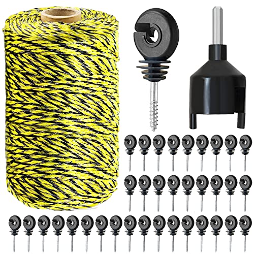 656 Feet Electric Fence Polywire & 50 Pcs Electric Fence Insulator, Portable Electric Fencing Poly Wire Rope Line 6 Steel Strands for Reliable Conductivity & Rust Resistance - size: 656 Ft + 50 Pcs Insulators
