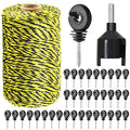 656 Feet Electric Fence Polywire & 50 Pcs Electric Fence Insulator, Portable Electric Fencing Poly Wire Rope Line 6 Steel Strands for Reliable Conductivity & Rust Resistance - size: 656 Ft + 50 Pcs Insulators