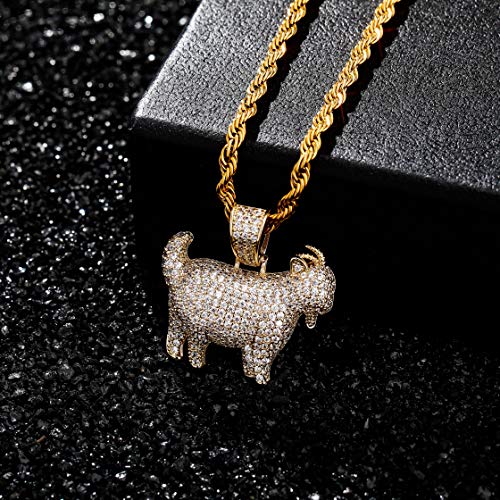 TOPGRILLZ Goat Chain Gold Necklace for Men Eagle Chain Rope Iced out Cubic Zirconia 14K Gold Plated Stainless Steel Necklace 24" Birthday Gifts - style: Gold Goat