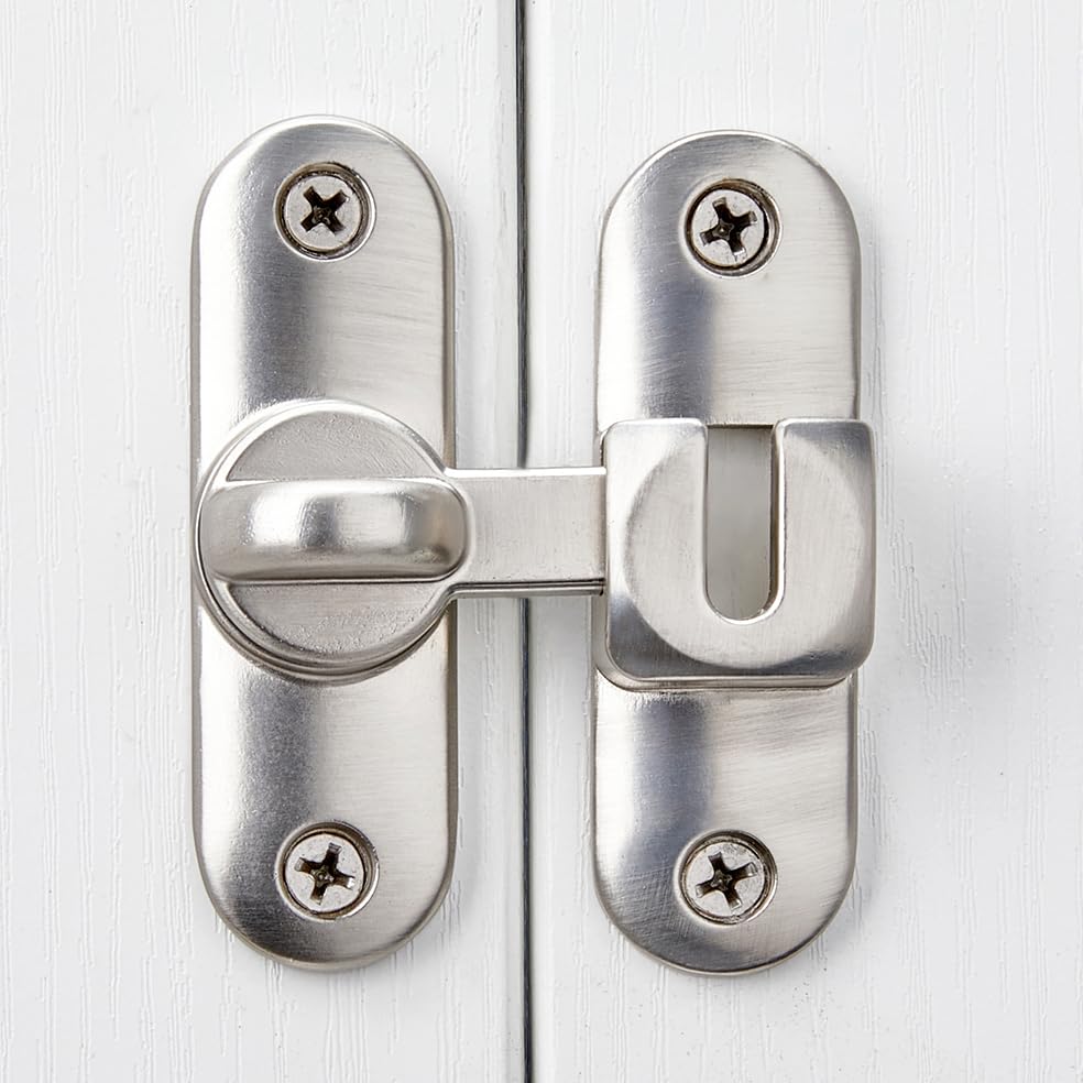Silvery 90/180 Degree Barn Door Latches,Flip Gate Lock | Zinc Alloy Flip Gate Latches,Right Angle Door Lock,for bedroom,garage,sliding door,window,cabinet,drawer,pet enclosures - color: Silvery