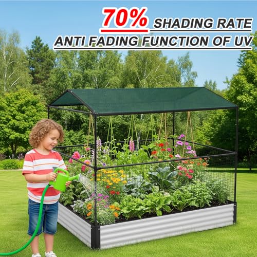 SUNNY GUARD Sun Shade Cloth, 12 x 20 FT Green HDPE Mesh | 65-75% Breathable shade cover creates a cooler space for plants, vegetables, greenhouses, patios, chicken coops, and kennels - color: 70 SHADE-GREEN, size: 12 FT x 20 FT