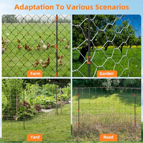 25Pack 58Inch Electric Fence Posts w/ 100 Adjustable Insulator for Yard | 4.8ft Electric Garden Fences Stakes for Deer,Sheep,Livestock,Farm,Backyard and Vegetable - color: 25Pcs 57.5inch Electric Fence Posts