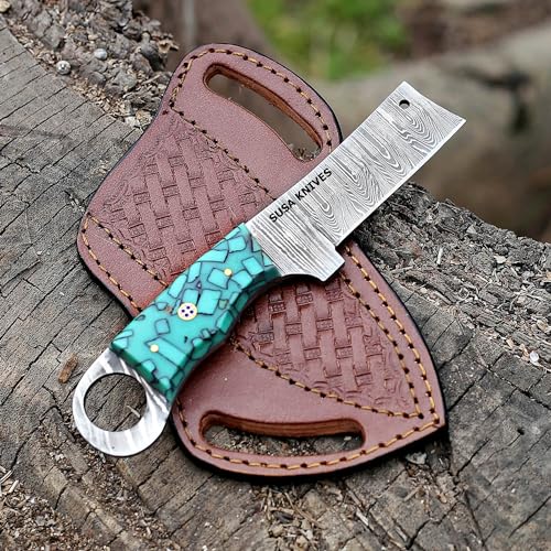 Custom Handmade 7'' fixed blade hoof rasp knife/Cow boy knife/Damascus steel Bull cutter cowboy knives with pancake leather sheath (SUSA 113) - color: SUSA 113